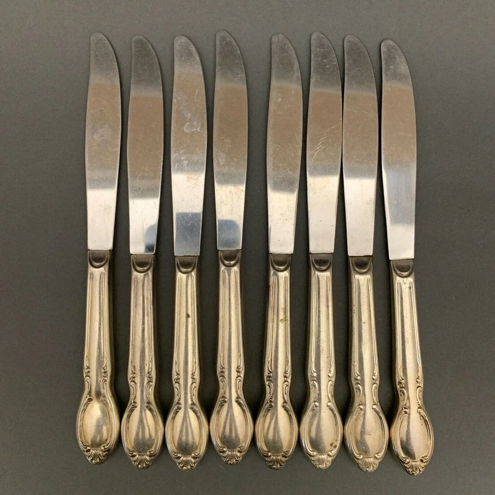 Wm.‎ Rogers International Silver Precious Mirror Silver-plate Knives Lot of 8